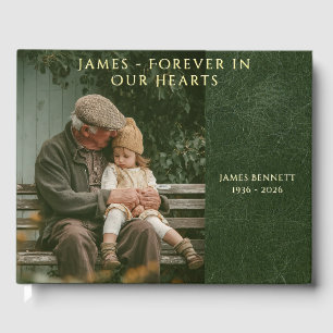 Vintage Deep Green Faux Leather Photo Memorial  Guest Book