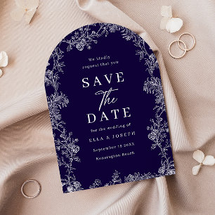 Vintage Deep Navy & White Floral Wedding Save The Date