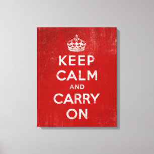 Vintage Deep Red Distressed Keep Calm and Carry On Canvas Print