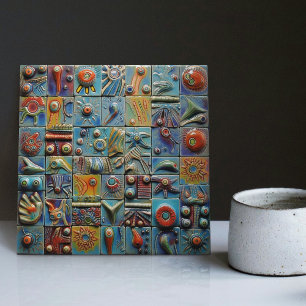 Vintage Deep-Sea Creatures Colourful Surrealist Ceramic Tile
