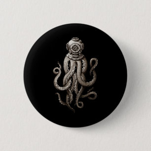 Vintage Deep Sea Divers Cthulhu Octopus 6 Cm Round Badge