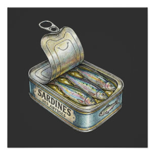 Vintage Deep Sea Oil Sardine Tin Poster