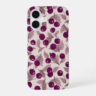 Vintage Deep Violet Cherry Botanical Pattern iPhone 16 Case