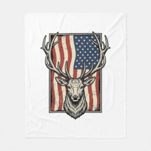Vintage Deer American Flag Hunting Shirt Design_1 Fleece Blanket
