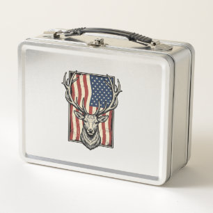 Vintage Deer American Flag Hunting Shirt Design_1 Metal Lunch Box