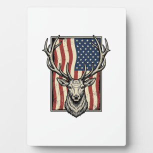 Vintage Deer American Flag Hunting Shirt Design_1 Plaque