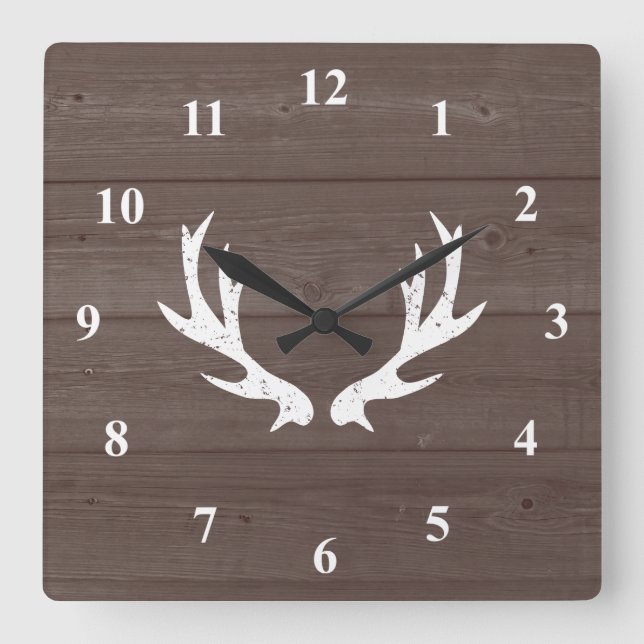Vintage deer antler wood grain large wall clock (Front)