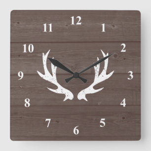 Vintage deer antler wood grain wall clock