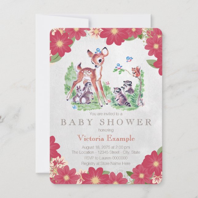 Vintage Deer Baby Shower Invitation (Front)