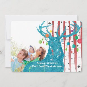 Vintage Deer  Birch Tree Photo Christmas Card