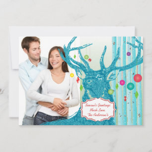 Vintage Deer Birch Tree Photo Christmas Card