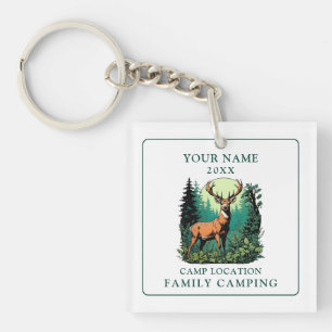 Vintage Deer Forest Family Camping Key Ring