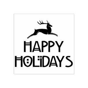 Vintage Deer Happy Holidays Rubber Stamp