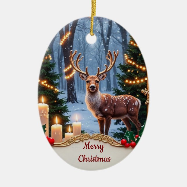 Vintage Deer Holiday Ornament (Front)
