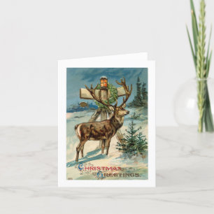 Vintage deer illustration Christmas card 