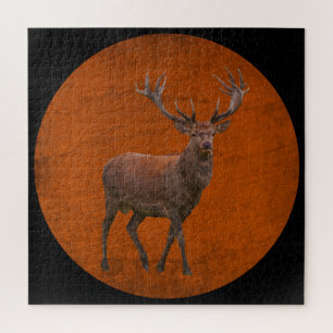 vintage deer in orange nature jigsaw puzzle