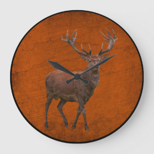 vintage deer in orange nature large clock