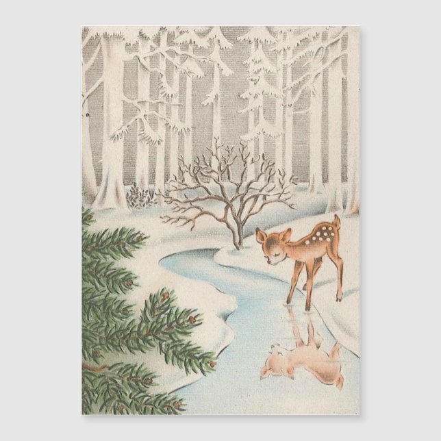 Vintage Deer in the Snow Holiday Card (Front)