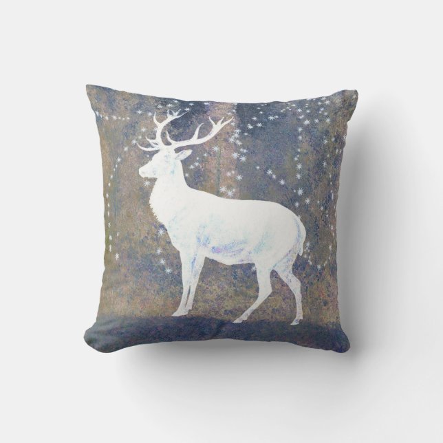 Vintage Deer in Winter Snowflakes Cushion (Front)