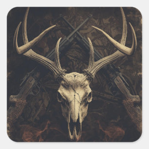 Vintage Deer Skull Camo Hunting Square Sticker