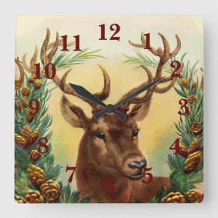 Vintage Deer Square Wall Clock