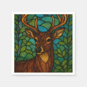 Vintage Deer Tiffany Style Stained Glass Art Napkin