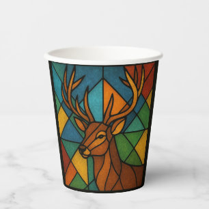 Vintage Deer Tiffany Style Stained Glass Art Paper Cups