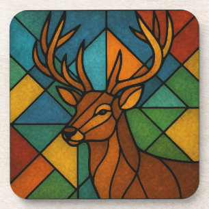 Vintage Deer Tiffany Style Stained Glass Design Coaster