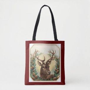 Vintage Deer With Wreath Tote Bag