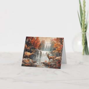 Vintage Deer Woodland Waterfall Blank Note Card