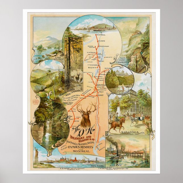 Vintage Delaware and Hudson Railroad Map Poster (Front)