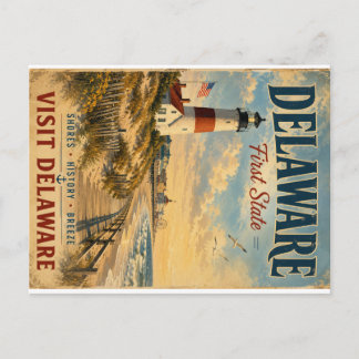 Vintage Delaware Coastal Travel Poster with Lighth Holiday Postcard