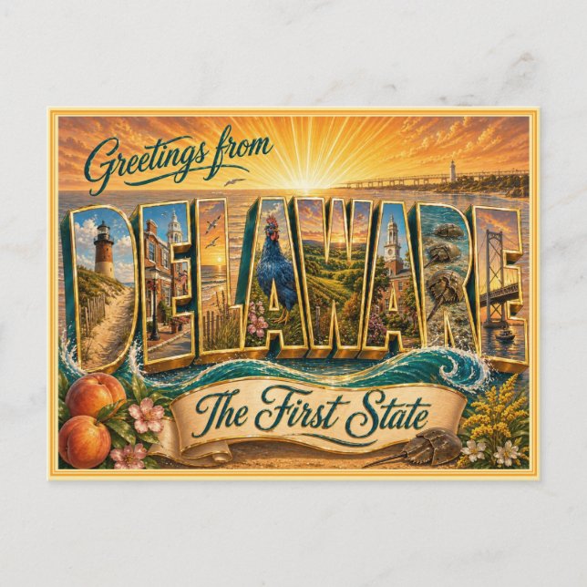 Vintage Delaware Greeting From Postcard (Front)