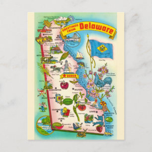 Vintage Delaware Map Postcard