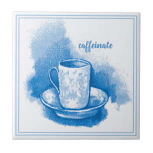 Vintage Delft Blue Art Nouveau Coffee Lover Ceramic Tile
