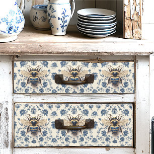 Vintage Delft Blue Gold Honey Bee Cottagecore Tissue Paper