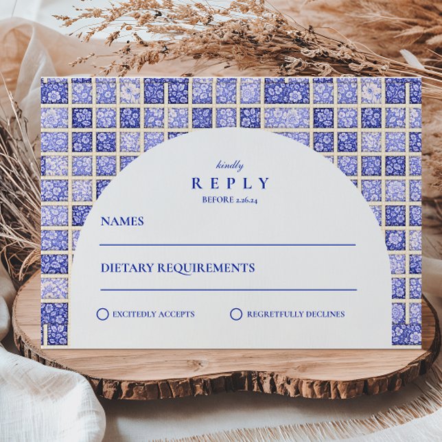 Vintage Delft Patchwork Wedding RSVP Card (Creator Uploaded)