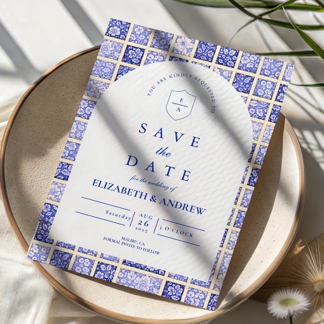 Vintage Delft Patchwork Wedding Save The Date (Creator Uploaded)