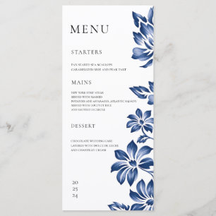 Vintage Delftware style Blue Floral Wedding Menu