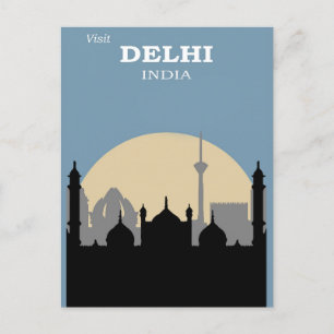 Vintage Delhi India City Skyline Travel Postcard