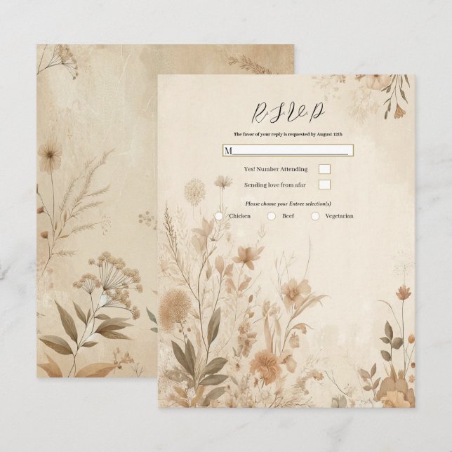 Vintage Delicate Floral Botanical Boho Wedding  Invitation (Front/Back)