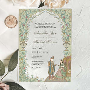 Vintage Delicate Floral Indian Couple Wedding Acrylic Invitations