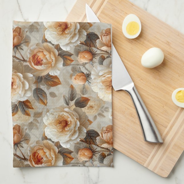 Vintage delicate floral pattern. tea towel (Quarter Fold)