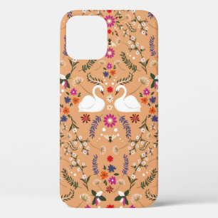Vintage delicate small flower with white swan and  iPhone 12 case