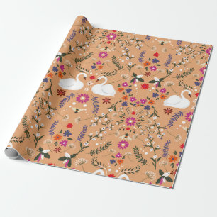 Vintage delicate small flower with white swan and  wrapping paper