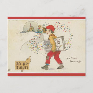 Vintage Delivering Newspapers New Years Day Postcard