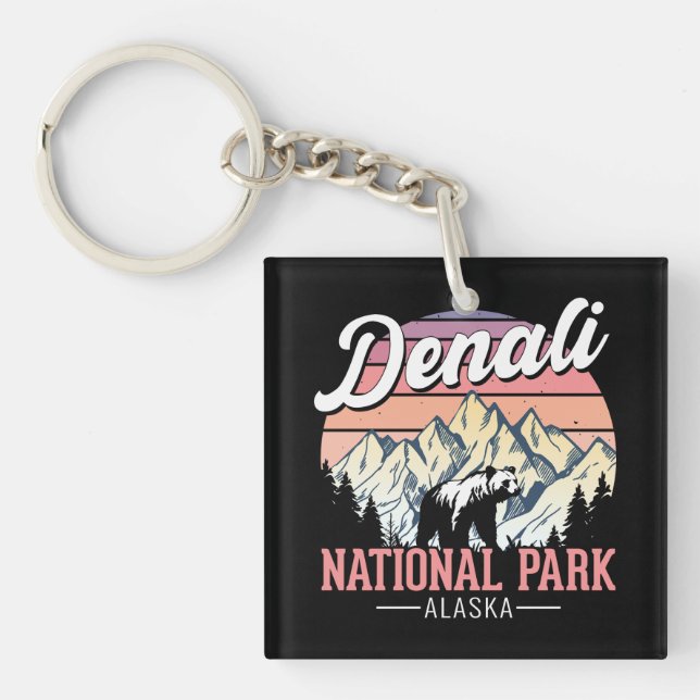 Vintage Denali National Park – Alaska Travel Key Ring (Front)