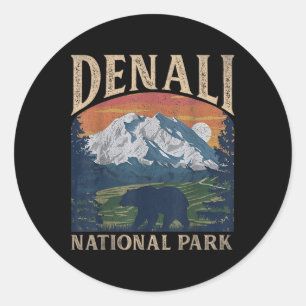 Vintage Denali National Park Retro Mount For Men W Classic Round Sticker