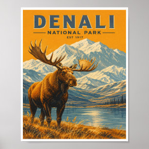 Vintage Denali National Park Travel Poster