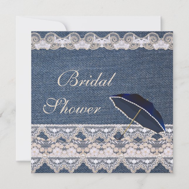 Vintage Denim and Lace Bridal Shower Invitation (Front)